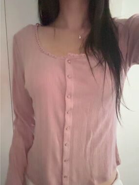 Gap lace trim pointelle cardigan sweater pink ㅤsize M